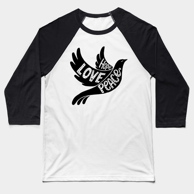 Hope Love Peace Baseball T-Shirt by Mariteas